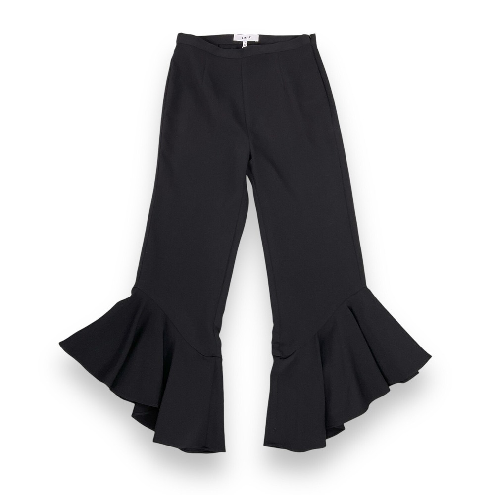 Likely Pants Women Size 2 Black Crop Ruffle High Rise Sansone YP048244 NWT